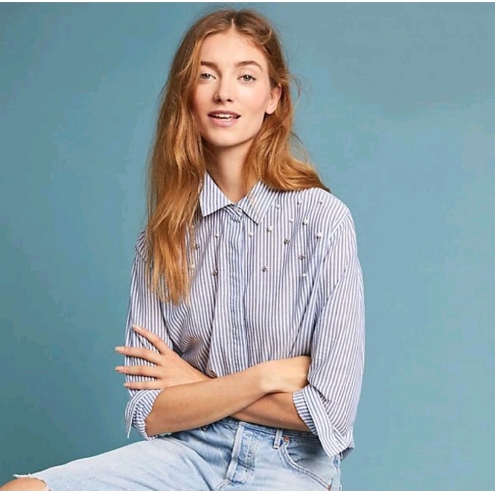Rails Taylor Embellished Striped Button-Down Shirt